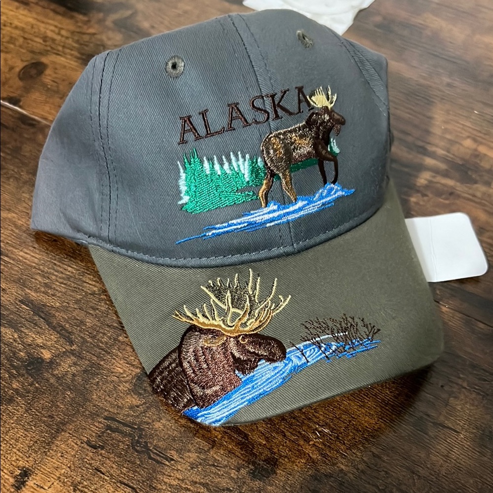 Gray and Green Alaska Moose Embroidered Cap